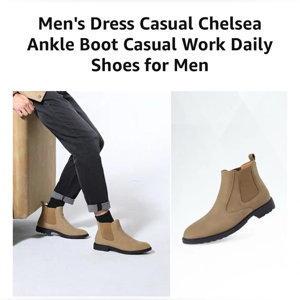 Coutgo Men's Chelsea Boots Leather Slip-on Boot 🥾 Size 10.5 Brand New